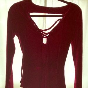 NWOT Red Velvet Bodysuit -Open back and tied front